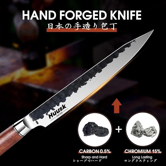 Huusk Japanese Slicing Knife 8 Inch Sushi Knife, Hand Forged Sashimi Knives with Ergonomic Handle for Carving Turkey Cutting Meats, Vegetables, and Fruits, Gifts Idea for Men and Women