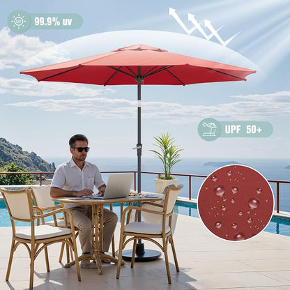 Sannwsg Patio Umbrellas, Pool Umbrella with 8 Sturdy Ribs, Outdoor Umbrella with Push Button Tilt/Crank, Deck Umbrellas, Market Umbrela Table for Backyard, Deck, Garden, Pool