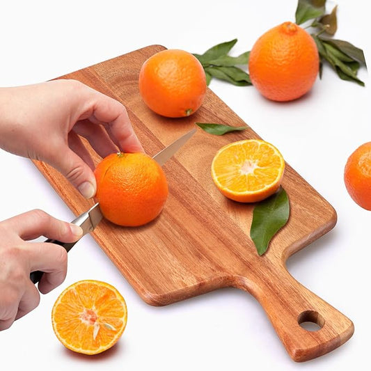 Acacia Wood Cutting Board with Handle for Kitchen, Small Wooden Chopping Boards for Fruit, Cheese, Bread, Meat, Charcuterie, Serving & Carving
