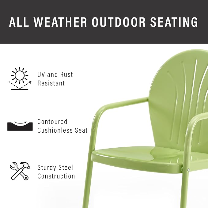 Crosley Furniture Griffith Outdoor Chair, Retro Metal Patio Chairs for Dining, Porch, Deck, Balcony, Key Lime