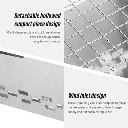 Stainless Steel Mini Grill Charcoal, Portable Charcoal Grill, Foldable Camping Barbecue Grill with Wind Inlet Design for Outdoor Cooking Camping Backyard Barbecue