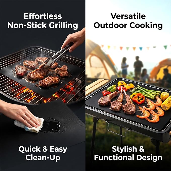 RAINFLOW 5 Pcs Nonstick Grill Mat for BBQ & Outdoor Grilling, 15.75 x 13 '' | Reusable & Easy to Clean Grill Cooking Mats for Gas, Charcoal & Electric Grills,Black