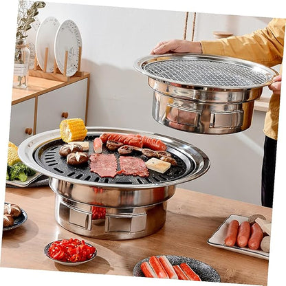 Portable Stainless Steel Charcoal Barbecue Grill, Mini Korean Bbq Stove with Grill Net for Outdoor Camping, Picnic, and Home Use