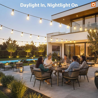 addlon 102FT(96+6) Solar String Lights Outdoor, with 52 Dimmable LED Bulbs | Waterproof, Shatterproof, Spaced 2FT, USB Charging, Remote, Last 20+ Hrs, Easy Install for Garden Backyard Pergola Party