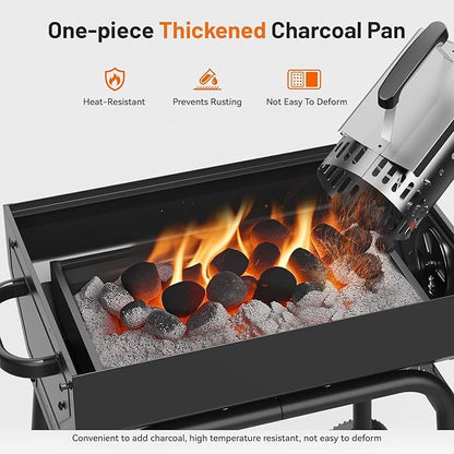 KEYO GRILL 23-Inch Movable Charcoal Grill, High Temperature Resistant Glass Barrel Charcoal Grills with Adjustable Vents, Warming Rack Outdoor BBQ Grills for Backyard, Patio and Parties, Black