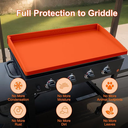 BANGIE 28" XL Silicone Griddle Mat for Blackstone Accessories - Anti-Warping & UV-Resistant Full-Wrap Cover for Pro Series & XL Flat Top Grill, Blocks Condensation Rust (Orange)