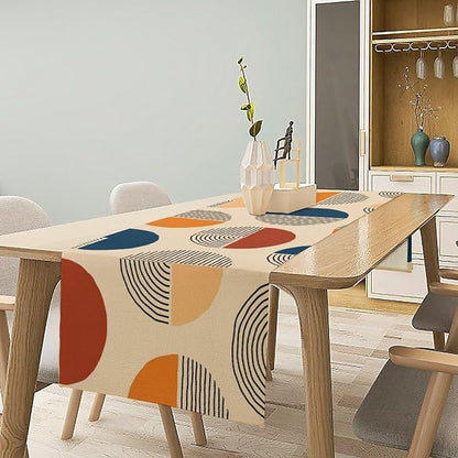Abstract Mid Century Table Runner Sun Geometric Arch Minimalisted Modern Trendy Aesthetic Summer Seasonal Dinner Runner for Home Kitchen Dinning Holiday Party Decor 13x36in