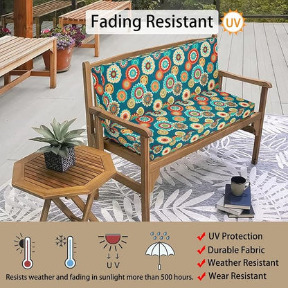 Magpie Fabrics Patio Bench Cushion Cover 45x18x3 Inch, NO Insert! Water Resistant Outdoor Loveseat Replacement Cover with Zipper (Floral Green)