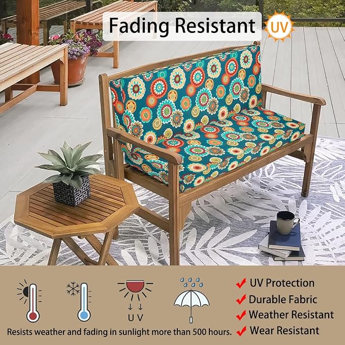 Magpie Fabrics Patio Bench Cushion Cover 48x18x3 Inch, NO Insert! Water Resistant Outdoor Loveseat Replacement Cover with Zipper (Floral Green)
