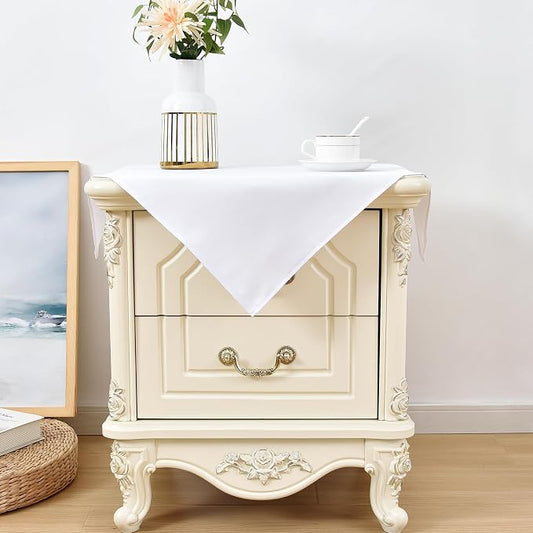 Wolkemer 2 Pack Small Square Tablecloth 24 x 24 Inch Washable Fabric Table Cloth Solid White Table Cover for Nightstand End Bedside Tables Tabletop Decoration