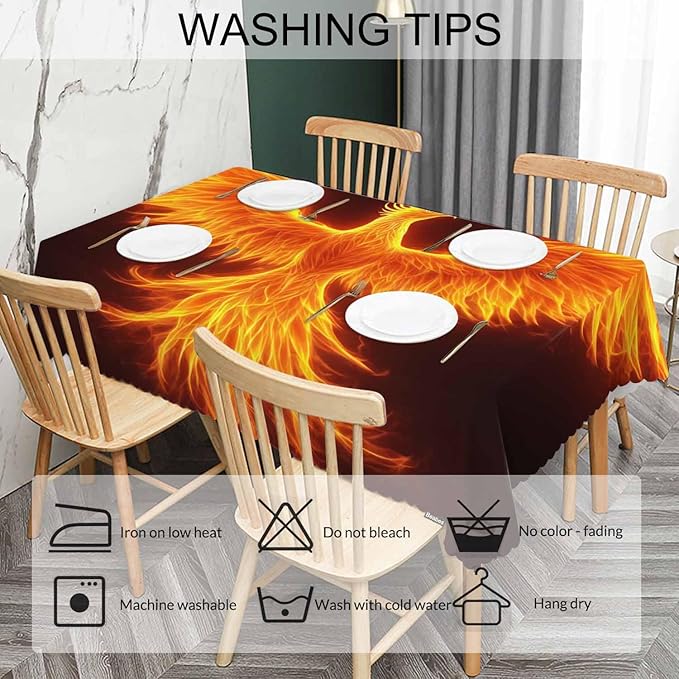 Fire Bird Decorative Table Cover for Kitchen, Fantasy Fire Phoenix Bird Oblong Tablecloth Dining Table Cloth Tabletop Tablecloths for BBQ Picnic Coffee 52"X70", 4-6 Seats