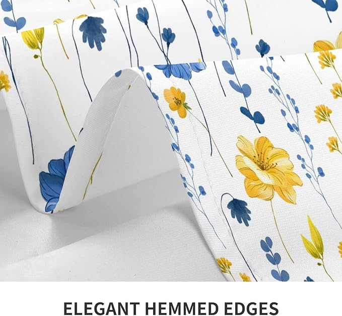 Watercolor Floral Rectangle Tablecloth Navy Blue Yellow Flower Table Cloth for Holiday Party Dining Rooms Kitchen Wedding Indoor Outdoor Birthday Table Decorations 54"x72"