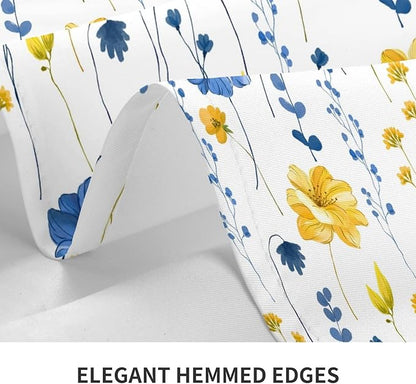 Watercolor Floral Rectangle Tablecloth Navy Blue Yellow Flower Table Cloth for Holiday Party Dining Rooms Kitchen Wedding Indoor Outdoor Birthday Table Decorations 54"x72"