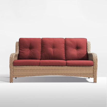 Outdoor Wicker Couch-Outdoor Couch All Weather PE Wicker Patio Sofa Outdoor Sofa Deep Seating for Porch Deck Backyard-Yellow/Red