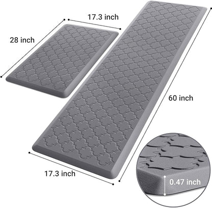 Kitchen Mat [2 PCS] Cushioned Anti-Fatigue Floor Mat Water Resistant Non-Skid Kitchen Mats and Rugs Ergonomic Comfort Foam Kitchen Rugs Standing Mat for Floor Office Sink(Grey,17.3"x28"+17.3"x60")