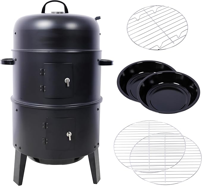 16 Inch Vertical Charcoal Smoker Grill, Portable Wood BBQ Smoker for Outdoor Camping Backyard Cooking, Black