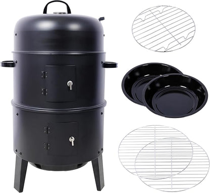 16 Inch Vertical Charcoal Smoker Grill, Portable Wood BBQ Smoker for Outdoor Camping Backyard Cooking, Black
