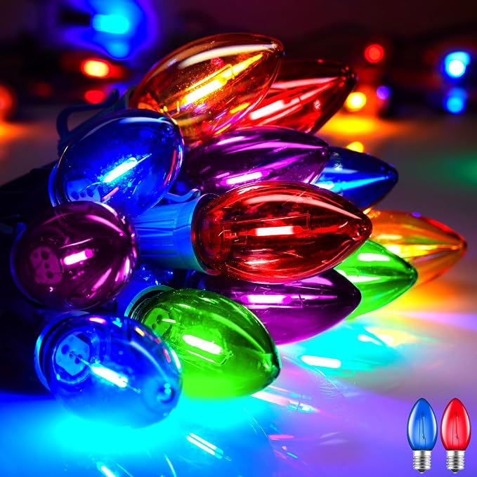 Vintage C9 Christmas Lights Outdoor, 100Ft 100 LED Multicolor String Lights | Waterproof Connectable Christmas Tree Lights for House, Roofline, Indoor Outside, Garden Patio Backyard Decor, Green Wire