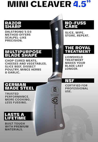 Dalstrong Meat Cleaver Knife -4.5"- Gladiator Series Elite-Heavy Duty Giftable Kitchen Knife - Black Handle-Razor Sharp Knife-Forged High Carbon German Steel -w/Sheath-NSF Certified
