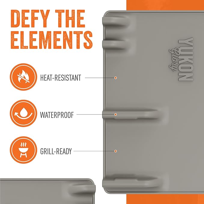 Yukon Glory Grey Silicone Grill Utensil Rest, Heat-Resistant BBQ Utensil Holder Mat, Non-Stick, Dishwasher Safe