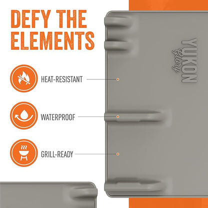 Yukon Glory Grey Silicone Grill Utensil Rest, Heat-Resistant BBQ Utensil Holder Mat, Non-Stick, Dishwasher Safe