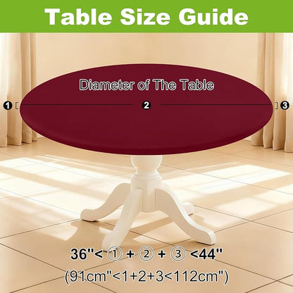 Smiry Round Spandex Tablecloth, Elastic Fitted Washable Tablecloths for 36"-44" Tables, Waterpoof Stretch Picnic Table Cover for Dining, Indoor and Outdoor, Wine Red