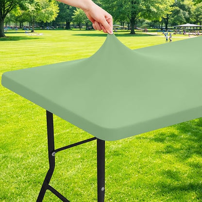 Moosfor Spandex 8 Foot Rectangle Table Cloth, Elastic Fitted Tablecloths for Picnic, Stretch Washable Patio Table Cover for Outdoor, Camping, Banquet and Parties (Light Green, 30"x96")