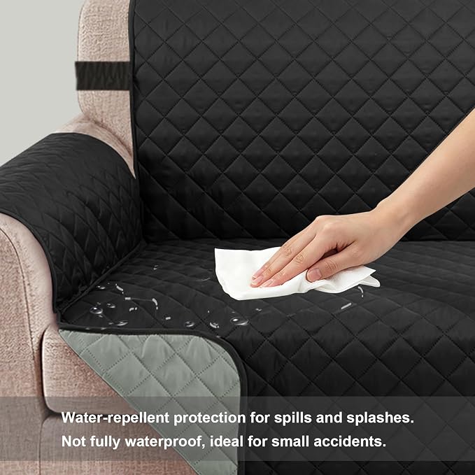 Reversible 4 Seater Sofa Cover 91" Large, Sofa, Black/Grey | Couch Cover Furniture Protector with Foam Sticks Elastic Straps Furniture Protector for Pets Children Dog Cat