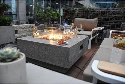 Elementi Manhattan Concrete Fire Pit 36" x 36" Outdoor Patio Firepit Includes Lava Rocks Modern Fire Pits & Outdoor Fireplaces for Garden, Deck, Indoor & Outdoor Heating