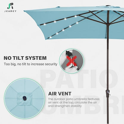 JEAREY 8x10' Rectangle LED Lighted Umbrella Patio Umbrella Outdoor w/Crank | Solar Market Umbrellas with 8 Sturdy Ribs, UV Protection Waterproof Sunproof for Pool, Deck, Backyard(Lake Blue)
