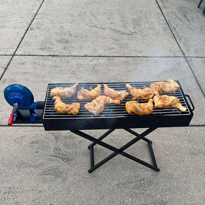 Heavy Duty Charcoal BBQ Grill with Fan & Lid – Portable Outdoor Barbecue Grill, Folding Stand, Metal Charcoal Grill for Camping, Backyard, Picnic (Large)