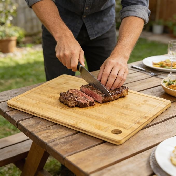Utoplike Bamboo Cutting Board 16 x 12 inch, Wood Chopping Board for Kitchen, Meat, Vegetables, Butcher Block with Juice Groove, 0.55"Th
