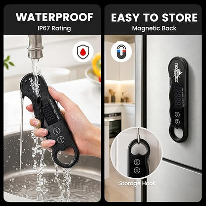 0.3s Fast Read Meat Thermometer – USB-C Rechargeable,Black | Digital instant read for BBQ, baking, and candy –no batteries needed
