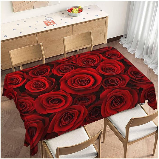 Rose Rectangle Tablecloth 52x70 Inch Bloom Flower Roses Red Dining Table Cloth Table Cover Tablecloth for Home Kitchen Restaurant Party Buffet Picnic, 4-6 Seats
