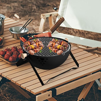 Charcoal Grill - Foldable Portable Barbeque Stove | BBQ Grill with Anti-Scalding Handle | for Outdoor Garden Table Travel Picnic Pan-Fried Meat Tea Brewing Hot Pot Cooking