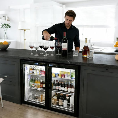 Back Bar Cooler Under Counter Beverage Refrigerator, 7.2 Cu Ft Undercounter Fridge,2 Door 35.5 inch Commercial Beer Built-In Cooler with LED Light Adjustable Shelves Safety Locks,ETL Approval