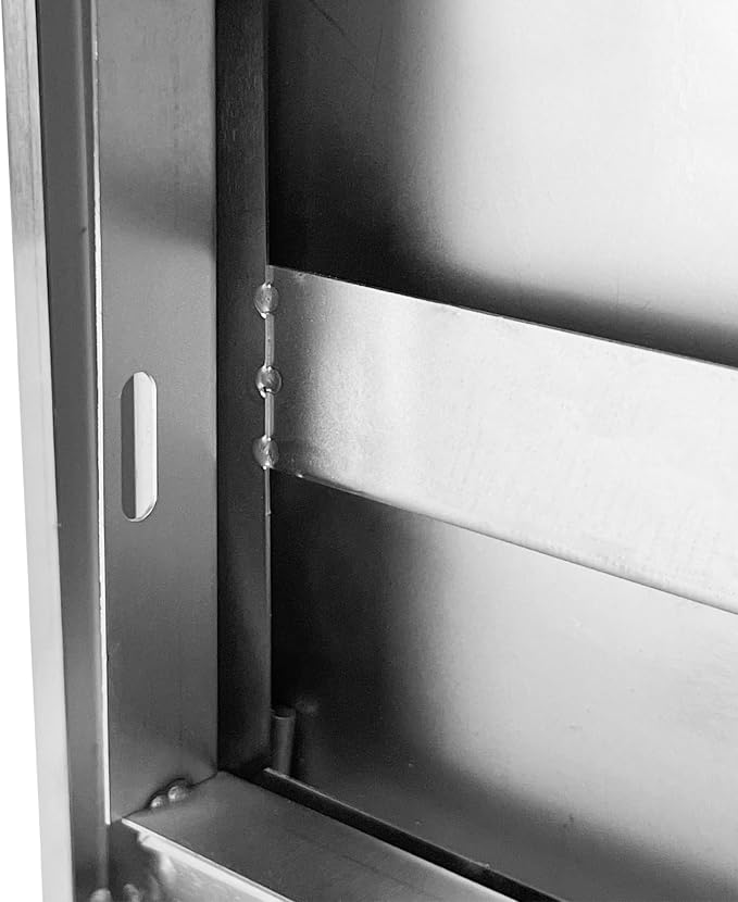 Outdoor Kitchen Door 39" W x 26" H Stainless Steel BBQ Double Access Door Flush Mount Vertical Wall Doors with Handle and Hooks Suitable for Grilling Station Outside Cabinet Outdoor Kitchen