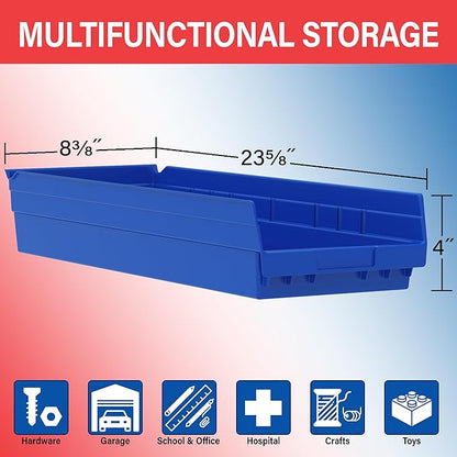 Akro-Mils 30184 Heavy Duty Plastic Shelf Bins, 24"x 8"x 4", Red, 6-Pack | Heavy Duty Nesting Storage Bins for Garage, Closet, Refrigerator, Kitchen, Cabinet, Drawer Organization, Pantry Organization