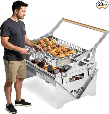 Flip Grill for BBQ, 360° Rotating Barbecue Grill, Stainless Steel Flipping Barbecue Grills, Grill Outdoor, Detachable Portable Charcoal Barbecue Grill for Picnic Yard Party