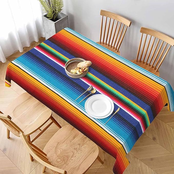 TKS MITLAN Colorful Mexican Style Tablecloth Decor Stripes Lines Art Feature Bright Table Cloth Dining Room Kitchen Table Cover 60" X 84" Oblong/Rectangle