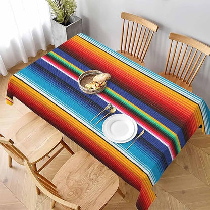 TKS MITLAN Colorful Mexican Style Tablecloth Decor Stripes Lines Art Feature Bright Table Cloth Dining Room Kitchen Table Cover 60" X 84" Oblong/Rectangle