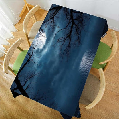 Swono Tablecloth Full Moon, Fantasy Forest Lake Full Moon Tree Branches Table Cloth for Kitchen Dining Tabletop Decoration Parties Weddings, 52 X 70 Inch Rectangle Tablecloth