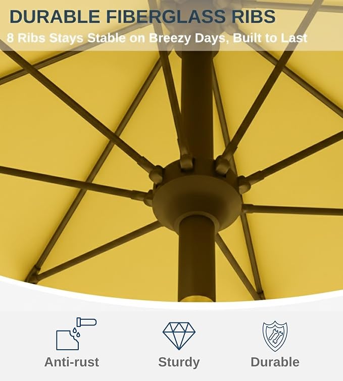 9FT Auto-Tilt Patio Umbrella|Outdoor Market Table Umbrella with 8 Fiberglass Ribs for Pool,Deck&Backyard