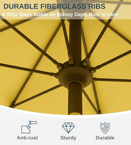 9FT Auto-Tilt Patio Umbrella|Outdoor Market Table Umbrella with 8 Fiberglass Ribs for Pool,Deck&Backyard