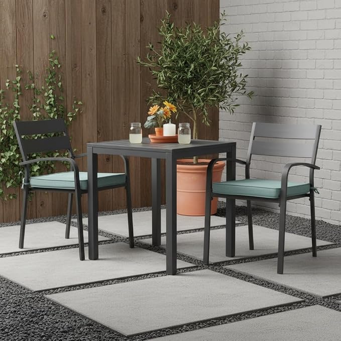 Outdoor 18 inch Square Patio Dining Chair Pads – Comfortable Fiber-Filled Seat Cushions with Ties, Reversible Polyester Fabric - Seaglass, Set of 2