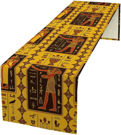 Vintage Ancient Egypt Table Runner Mysterious Old Egypt Theme Egyptian Culture Dinner Runner for Farmhouse Coffee Kitchen Dining Holiday Party Home Decor 13x108in