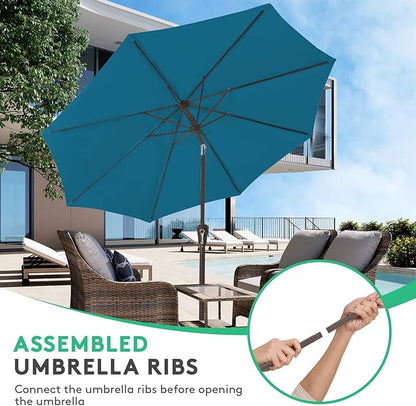 JEAREY 10FT Outdoor Patio Umbrella Outdoor Table Umbrella with Push Button Tilt and Crank, Market Umbrella 8 Sturdy Ribs UV Protection Waterproof for Pool, Garden (Lake Blue)