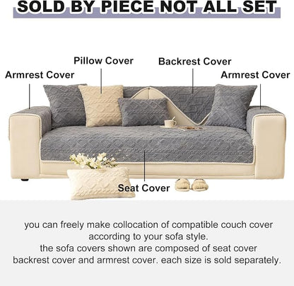 vctops Geometric Jacquard Plush Sofa Couch Covers Farmhouse Neutral Non Slip Sectional Couch Cover Soft Warm Sofa Slipcover for Dogs, Children, Pets Furniture Protector (Greyish Blue,36"x36")
