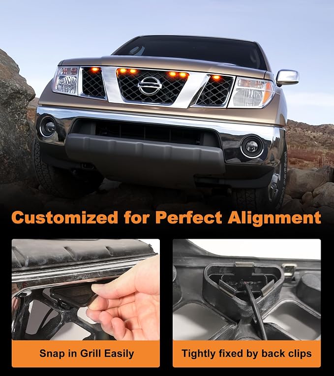 LED Grill Lights for Nissan Frontier & Pathfinder 2005-2008, 6PCS Amber | Factory Grille Slot Compatible; Clip-On Installation; IP68 Waterproof; Enhanced Night Visibility; Rugged Front-End Styling