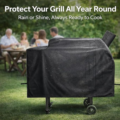 Grill Cover for Green Mountain Grills Daniel Boone Choice & Prime (GMG-3001), 600D Heavy-Duty Waterproof & Anti-UV BBQ Cover, Fade-Resistant Full-Length Patio Cover, 53.5 x 19.7 x 25 in, Black